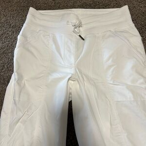 White and black Lulullon  track pants